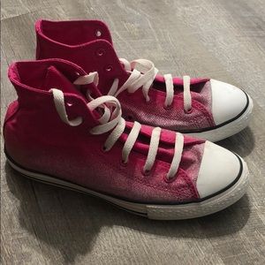 Pink sparkly high top converse